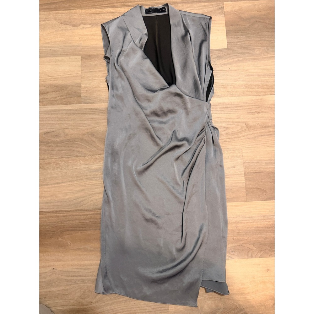 AllSaints Grey Japanese Cloth Draped Wrap Dress Sleeveless Size 8 UK 12 EU 40